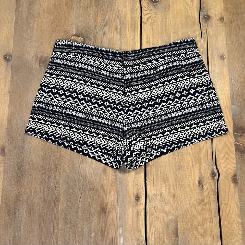 Joie Merci Jacquard Geometric Shorts Navy Blue White Cotton Blend